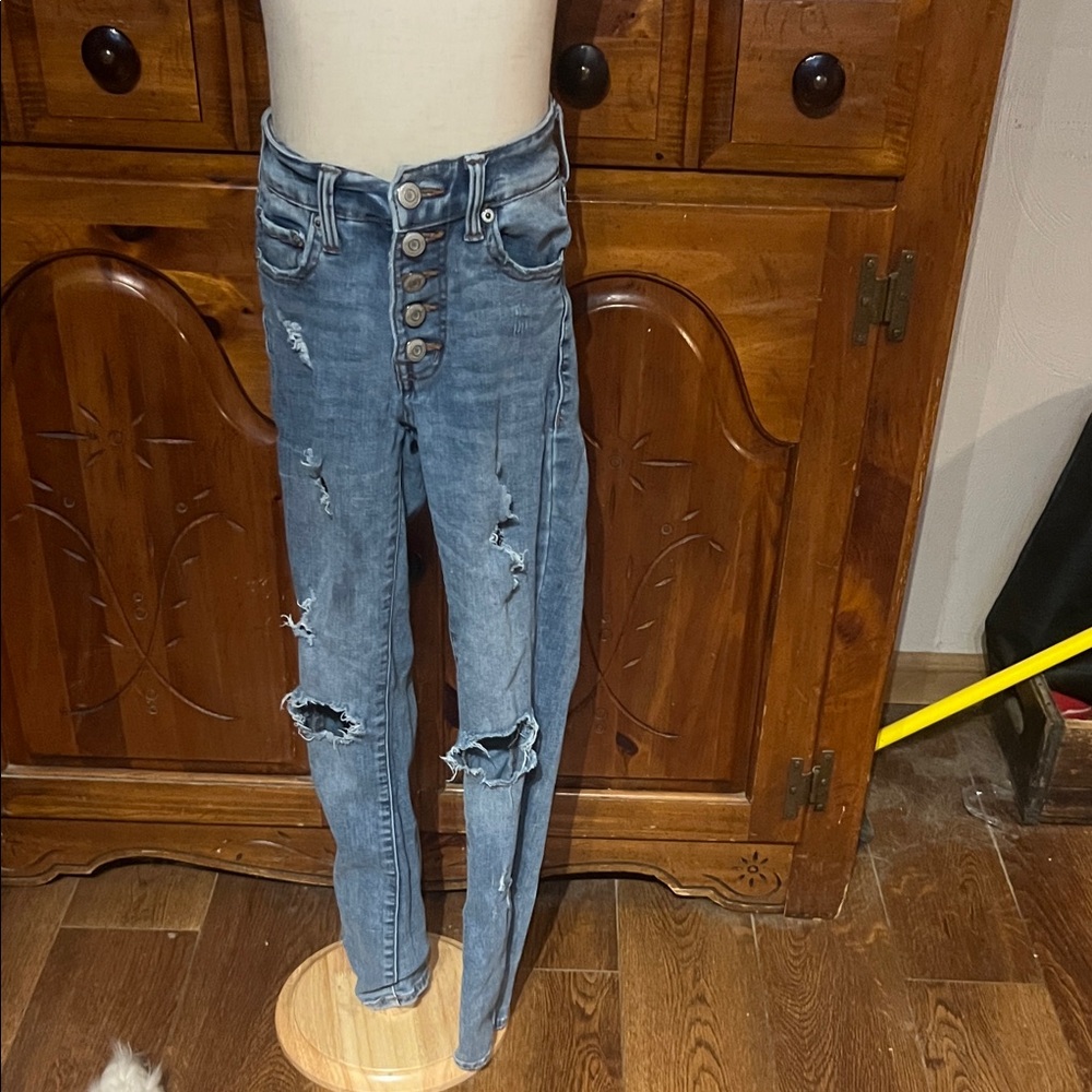 Aeropostale Button-Fly Distressed Blue Jeggings